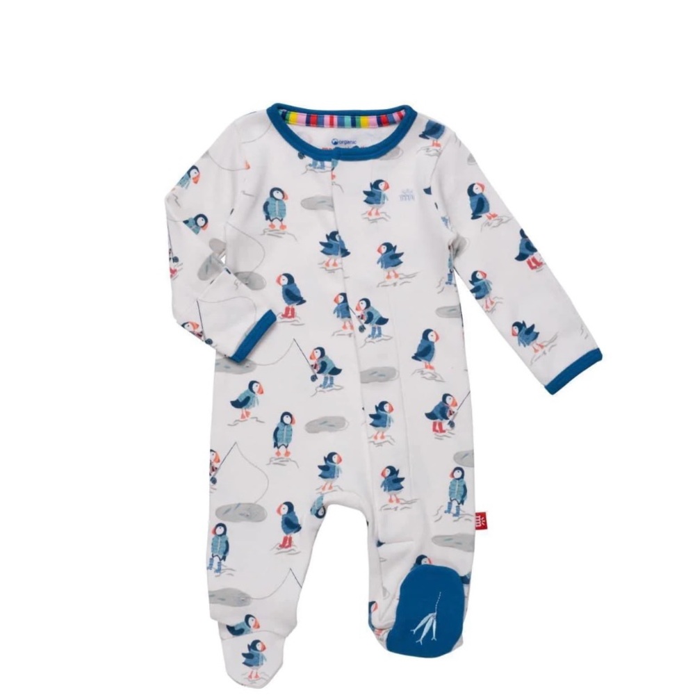 Magnetic Me Stud Puffin Organic Cotton Footie 0-3M